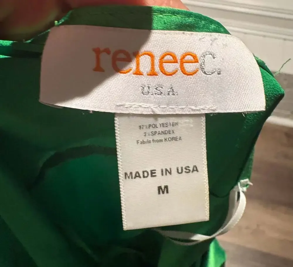 Renee C. USA Green Satin Long Sleeve Wrap Blouse Size M - Picture 3 of 3